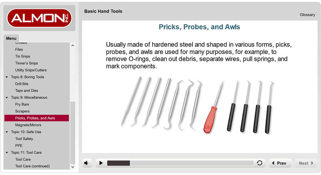 elearning Basic Hand Tools pricks, probes, and awls
